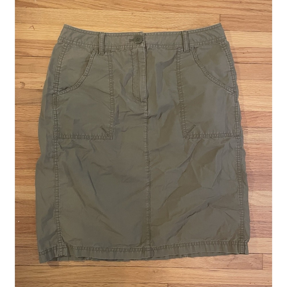 J Jill Size 8 Utility Pencil Skirt Cotton Khaki Green Cargo Pocket Flat Front